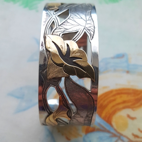 🌙14k & Sterling Cuff Vintage Estate Bracelet - Picture 7 of 11